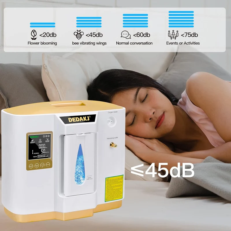DEDAKJ Sauerstoffkonzentrator für Zuhause – 1–7 L/min einstellbar, 30–90% Sauerstoffreinheit, mit Fernbedienung & Zerstäubungsfunktion