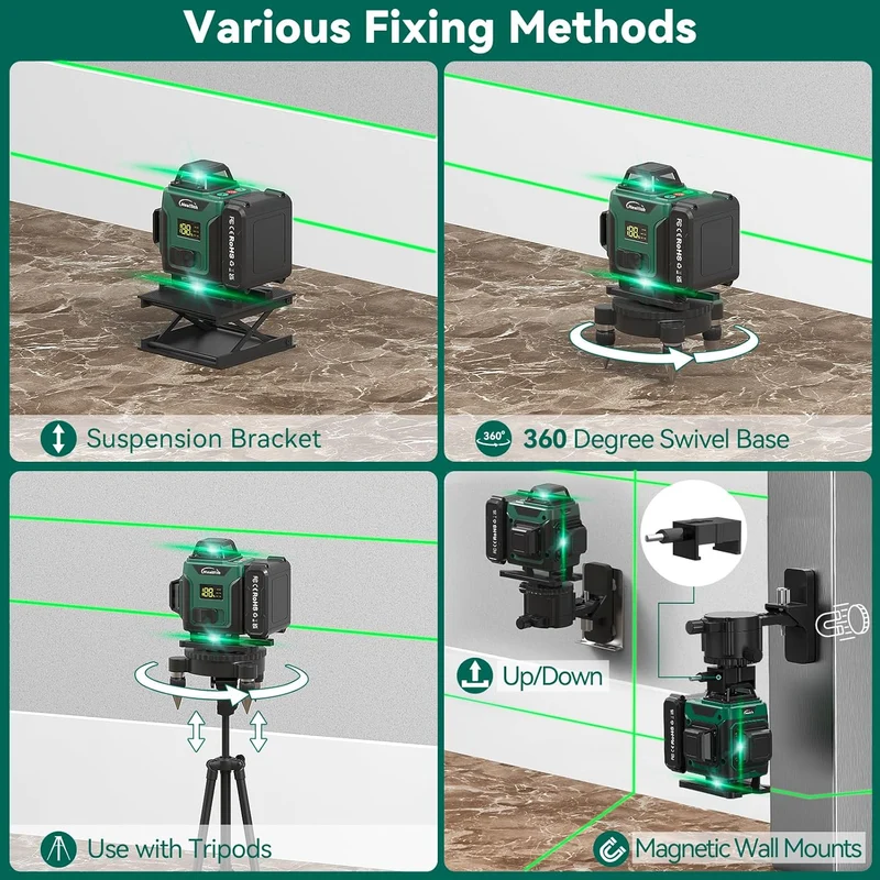 Kreuzlinienlaser 4D 16 Linien 360° Laser Wasserwaage Set Stativ Akku