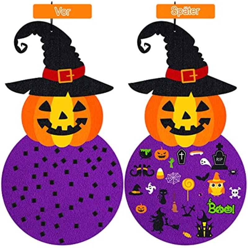 Halloween Filz Kürbis Set 55-teilig – Deko & Bastelset mit Hexe, Geistern & Spinnen