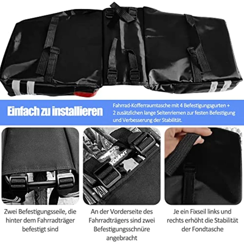 30L Fahrrad Gepäckträgertasche Doppeltasche – Wasserdichte Fahrradtasche für Gepäckträger mit Reflektoren