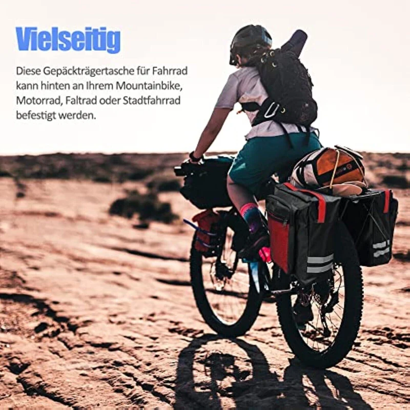 30L Fahrrad Gepäckträgertasche Doppeltasche – Wasserdichte Fahrradtasche für Gepäckträger mit Reflektoren