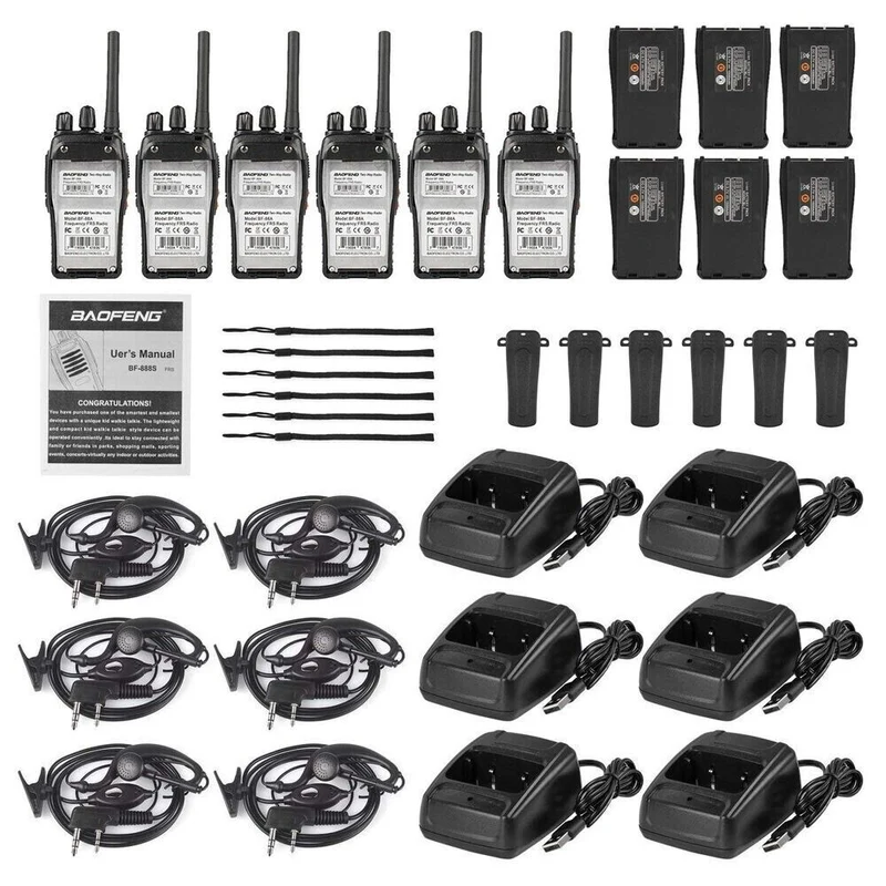 BaoFeng BF-88E 6er Set – PMR446 Handfunkgeräte mit USB-Ladekabel | Lizenzfrei, 16 Kanäle, 1,5–3 km Reichweite, VOX & Scan-Funktion
