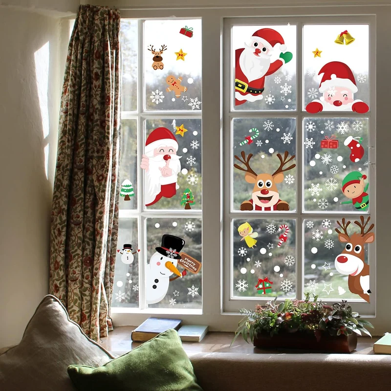 248 Stück Weihnachten Fensterbilder – Selbstklebende Schneeflocken Fenstersticker, 9 Bögen, Wiederverwendbar, Winter Fensterdeko