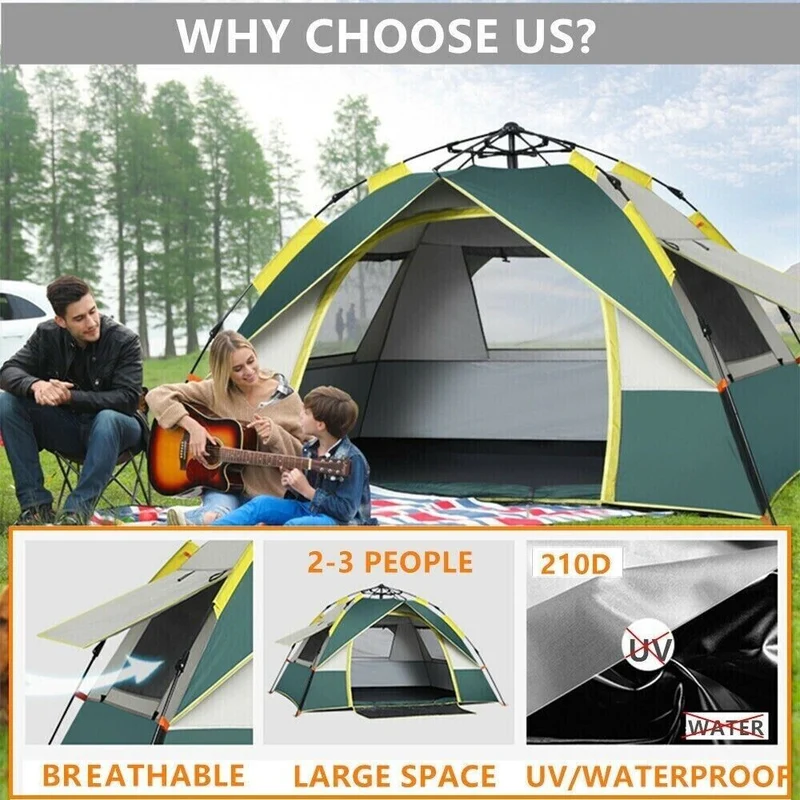 3-4 Personen Campingzelt Wurfzelt Camping Wasserdicht Trekkingzelt Familienzelt