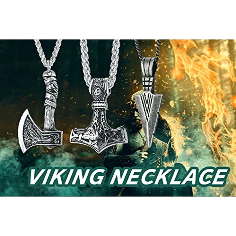 3 Stück Nordischen Wikinger Schmuck Thors Hammer Nordischen Mjolnir Axt Anhänger