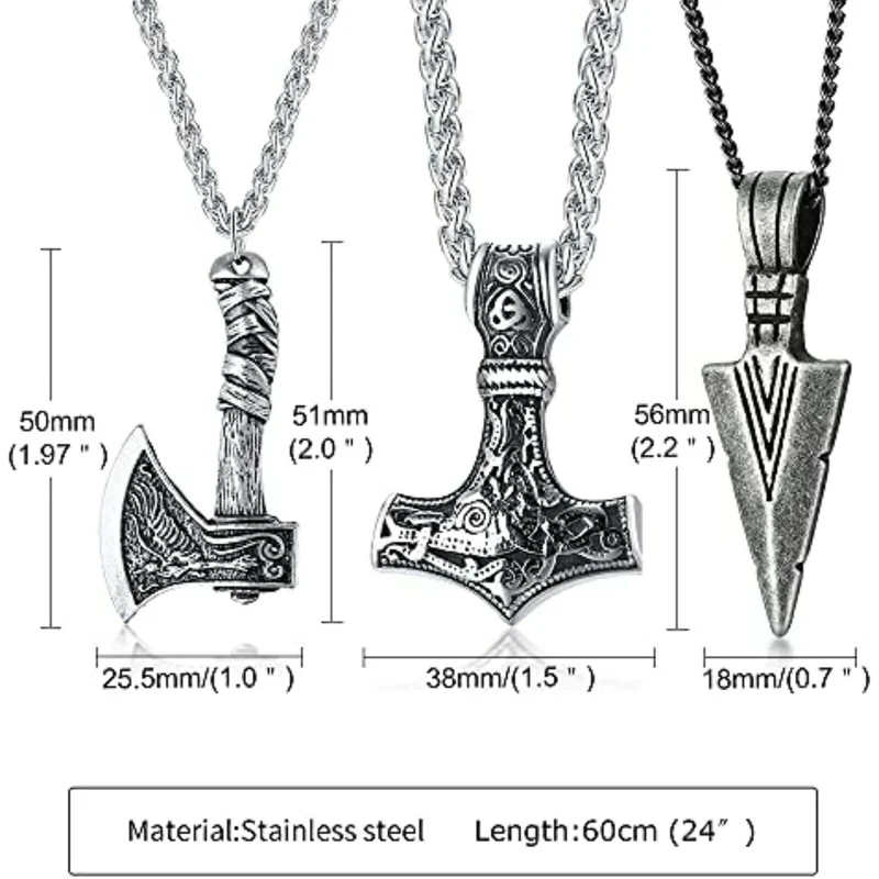 3 Stück Nordischen Wikinger Schmuck Thors Hammer Nordischen Mjolnir Axt Anhänger