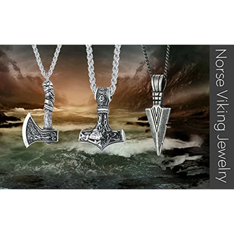 3 Stück Nordischen Wikinger Schmuck Thors Hammer Nordischen Mjolnir Axt Anhänger