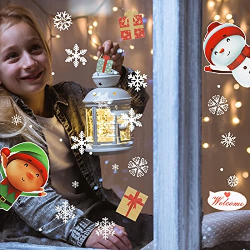 103 Stück Weihnachten Fensteraufkleber – Statische Fensterbilder mit Schneeflocken, Santa, Rentier & Wintermotiven, Wiederverwendbar