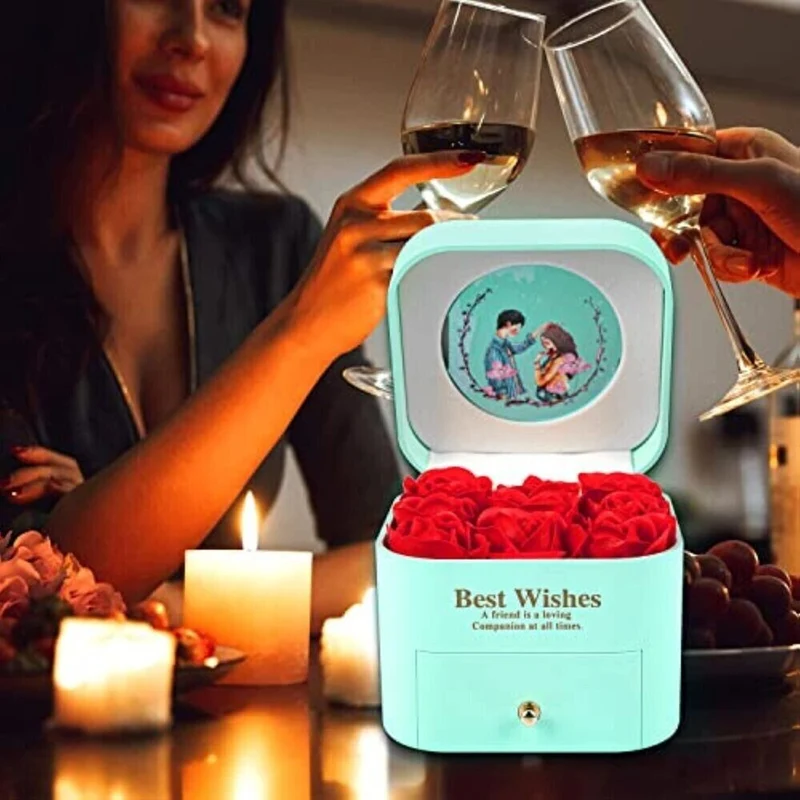 Valentinstag Jahrestag Ewige Echte Rot Rose Rosenbox Geschenkbox+Halskette