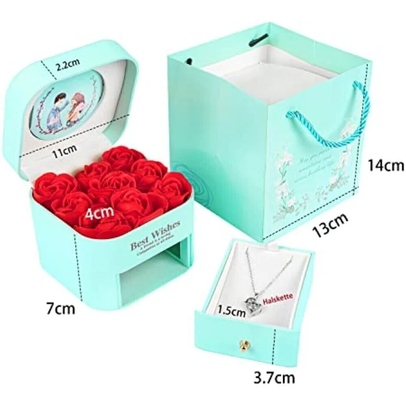 Valentinstag Jahrestag Ewige Echte Rot Rose Rosenbox Geschenkbox+Halskette
