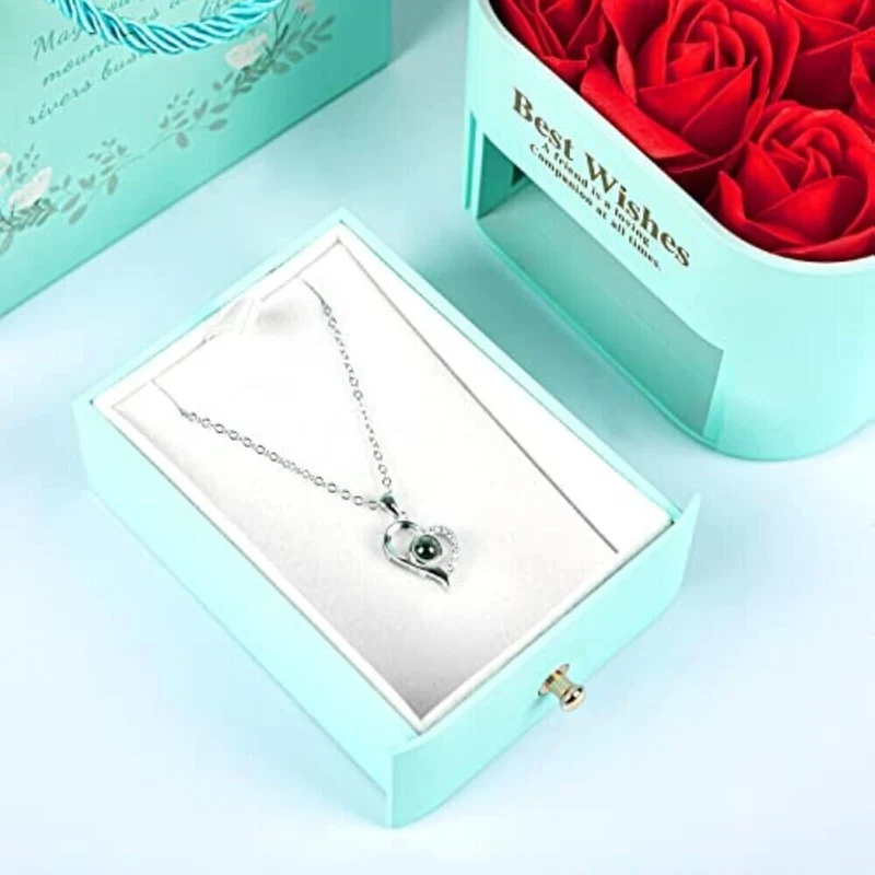 Valentinstag Jahrestag Ewige Echte Rot Rose Rosenbox Geschenkbox+Halskette