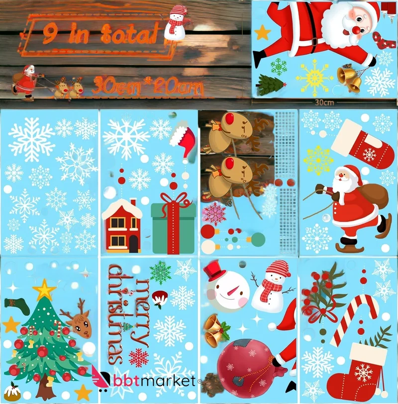Weihnachten Fensterbilder – Selbstklebende PVC Fenstersticker, 176-teilig, Weiß & Rot, Wiederverwendbar