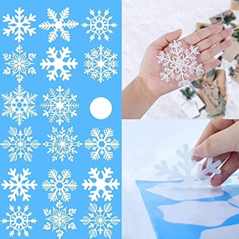 154 Stück Weihnachten Schneeflocken Fensterbilder – Selbsthaftende Fenstersticker, 8 Bögen, Weiß, Statische Haftung
