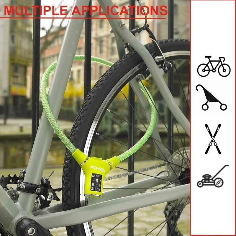 Fahrradschloss 90cm Stahlkabel Zahlenschloss Kabelschloss Wetterfest Grün NEU