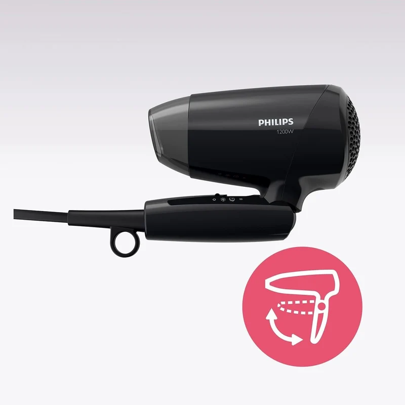 Philips BHC010/10 Haartrockner – 1200W Kompakter Reisefön mit Klappgriff, 3 Heizstufen & Kaltluftfunktion – Schwarz