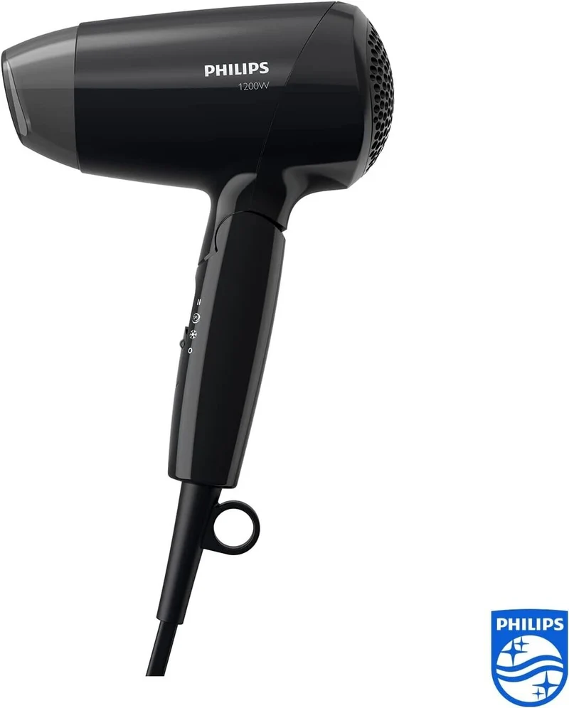 Philips BHC010/10 Haartrockner – 1200W Kompakter Reisefön mit Klappgriff, 3 Heizstufen & Kaltluftfunktion – Schwarz
