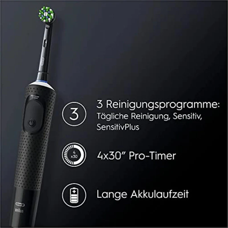 Oral-B Vitality Pro Elektrische Zahnbürste Doppelpack – 3 Putzmodi, 2 Aufsteckbürsten, Schwarz/Lila