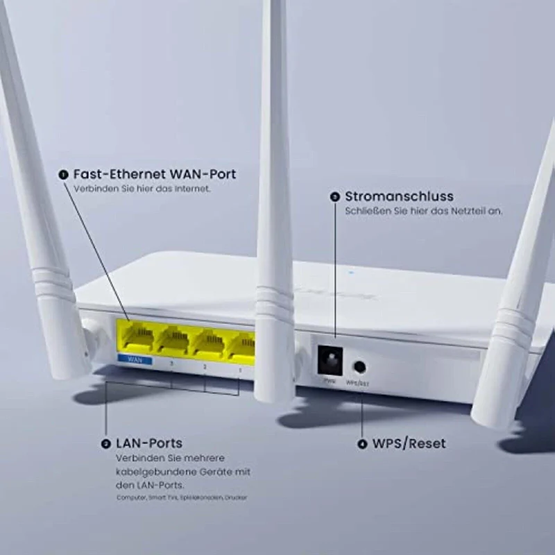 Tenda F3 N300 WLAN Router – 300 Mbit/s, 2,4 GHz, 3 x 5 dBi Antennen, Access Point & Kindersicherung
