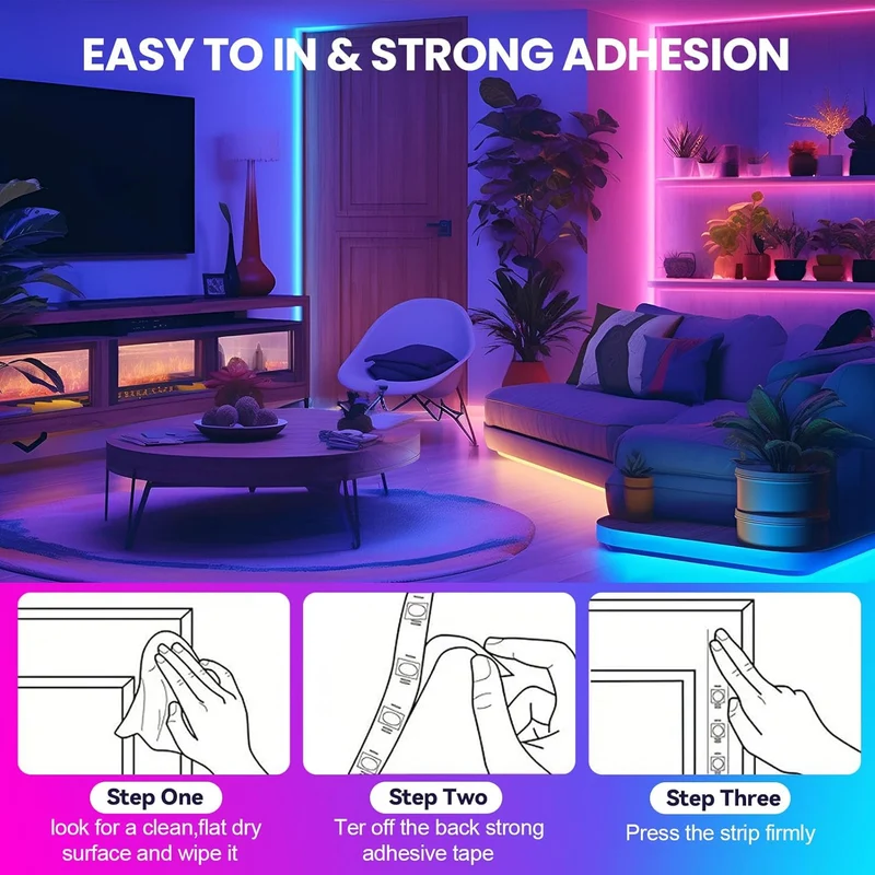 LED Strip 10 m RGB – Bluetooth APP, Timer & Musik Sync, Selbstklebender LED Streifen