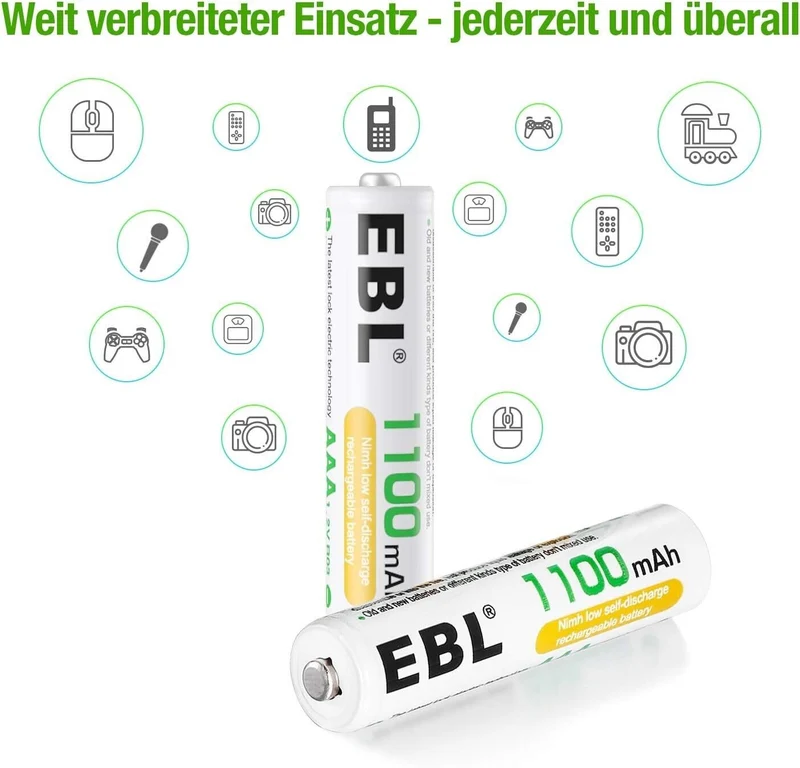 EBL AAA Akku 1100mAh 4/8/12/16 Stück -wiederaufladbare Batterien AAA, Typ NI-MH Batt NEU