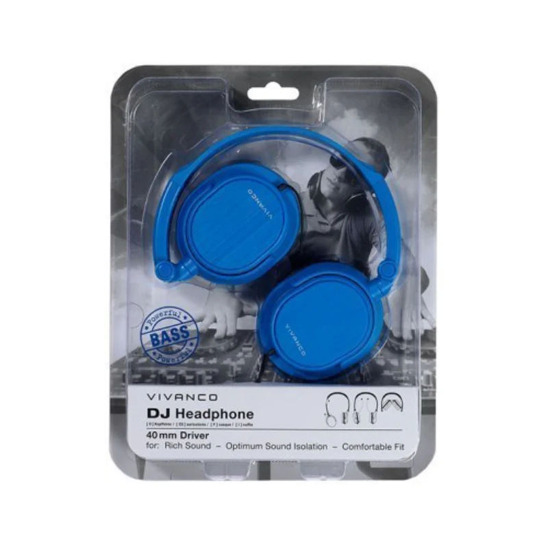 VIVANCO Hochwertige Over-Ear DJ-Kopfhörer Blau, Großartiger Klang und maximaler Komfort, 3,5 mm Klinke, Gepolsterter, verstellbarer Kopfbügel, 1,8 m Kabel