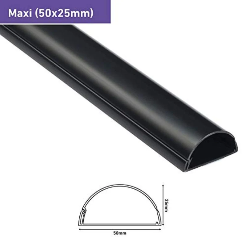 D-Line Hochwertiger Kabelkanal Maxi, 50x25 mm, D-Profil, Überstreichbar, UV-beständig, IP65, Schwarz, 1 m
