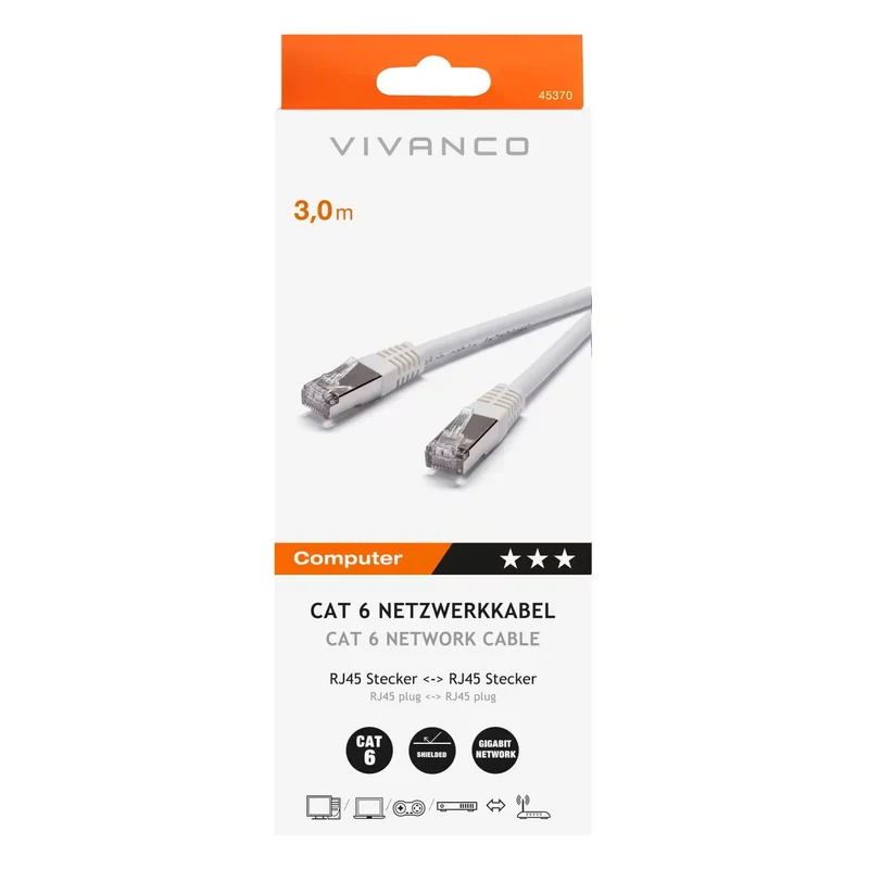 VIVANCO Hochwertiges CAT6 Netzwerkkabel, Geschirmtes LAN Kabel, Twisted Pair, RJ45 Stecker, F/UTP, 3m – Für Gigabit-Netzwerke optimiert