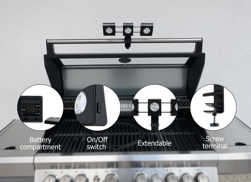 Grill-Leuchte mit beweglichen LED-Strahlern