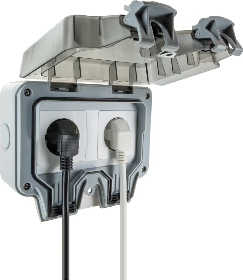 Außensteckdose für Winkelstecker 2-fach