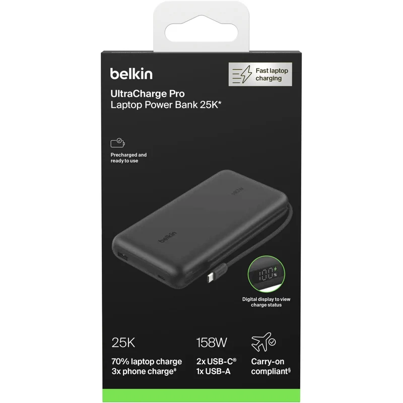 Belkin UltraCharge Pro Laptop Power Bank 25K 140W with Integrated Cable