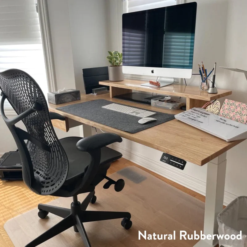 Desky Dual Rubberwood Sit Stand Desk 180cm Natural Timber Desktop and Wheat Frame