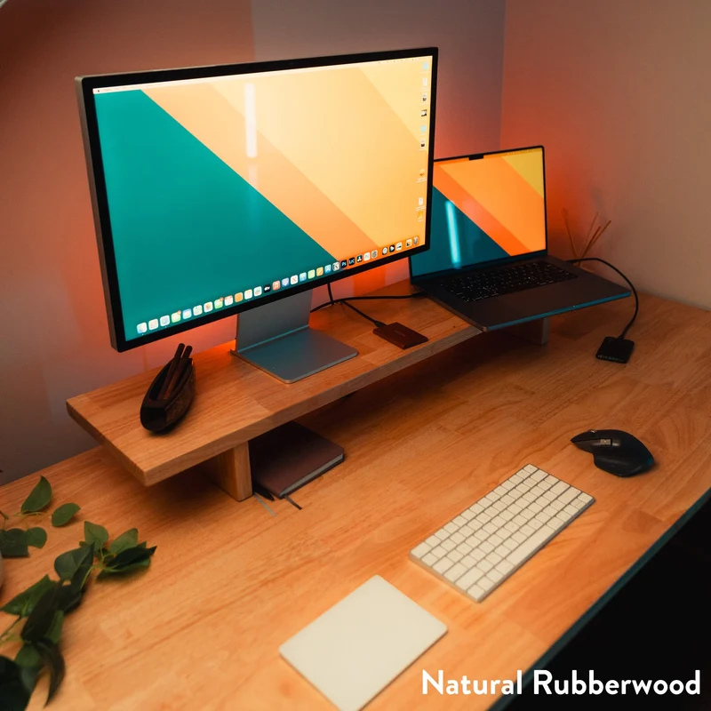Desky Dual Rubberwood Sit Stand Desk 180cm Natural Timber Desktop and Wheat Frame