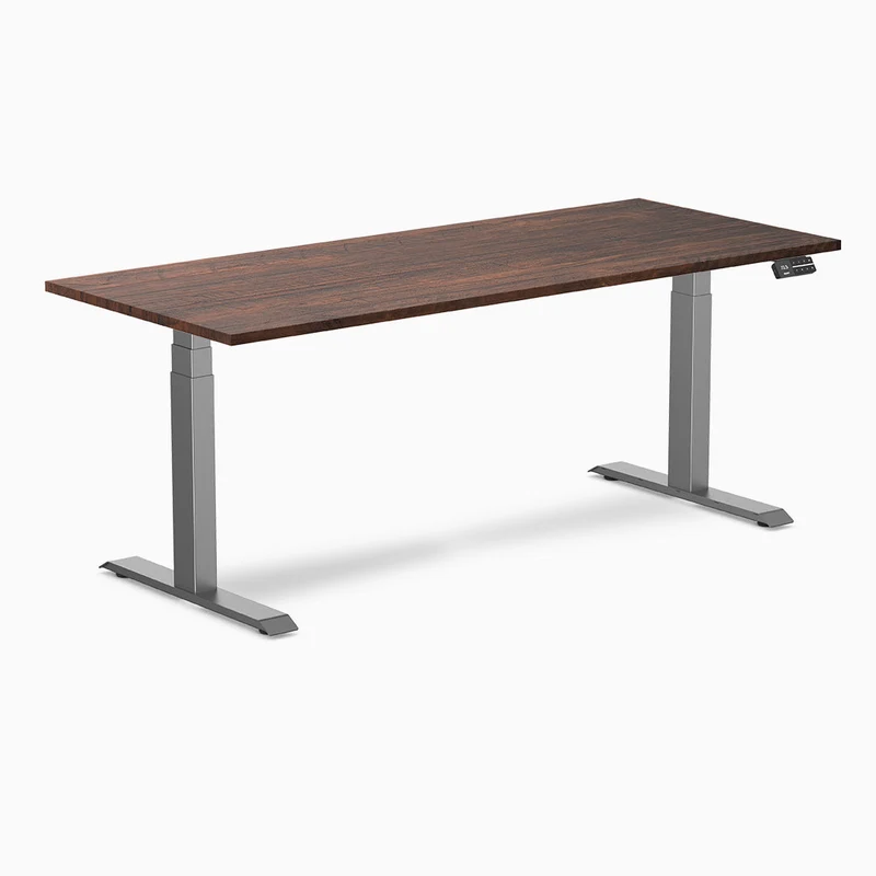 Desky Dual Softwood Sit Stand Desk 120cm Red Cedar Desktop and Wheat Frame