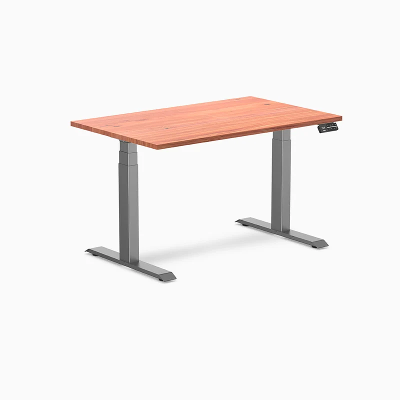 Desky Dual Softwood Sit Stand Desk 120cm Red Cedar Desktop and Wheat Frame
