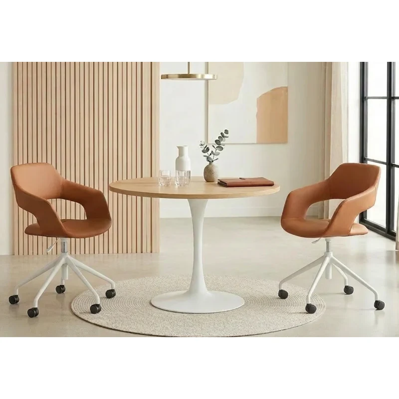 Sabia Oliver Medium Back Pre-Assembled Office Chair Upholstered (Tan/White Frame)