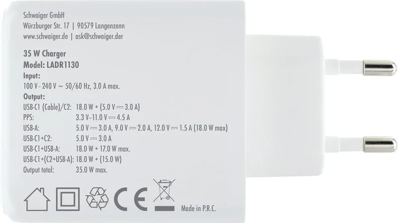 Ladeadapter 30W USB A+C mit ausziehbarem Kabel
