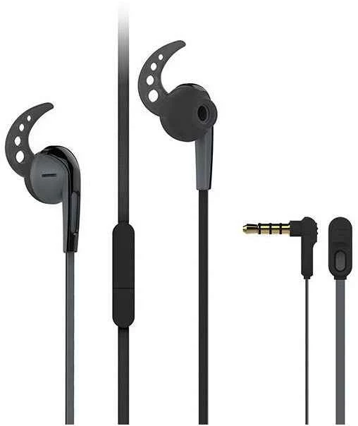 VIVANCO Hochwertige Sport In Ear Kopfhörer SPX40, kompatibel mit 3,5 mm Klinke, Stereo BASS, Mikrofon, 90° Stecker, schwarz