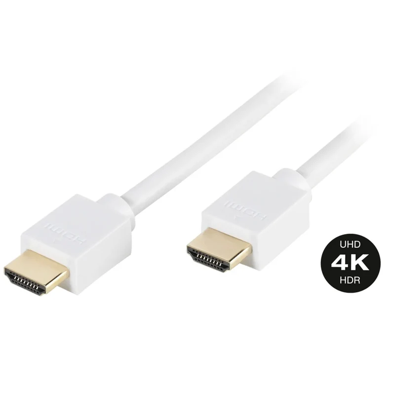 VIVANCO Hochwertiges HDMI Kabel, 3m, mit Ethernet, 4K, 18 Gbps, ARC, 3D, Weiß, vergoldet, kompatibel mit UHD Geräten