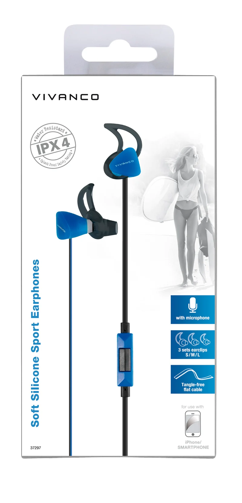 VIVANCO Hochwertige In-Ear Sportkopfhörer, mit Mikrofon, 3,5mm Klinke, satter Bass, ergonomisch, robustes Kabel, blau