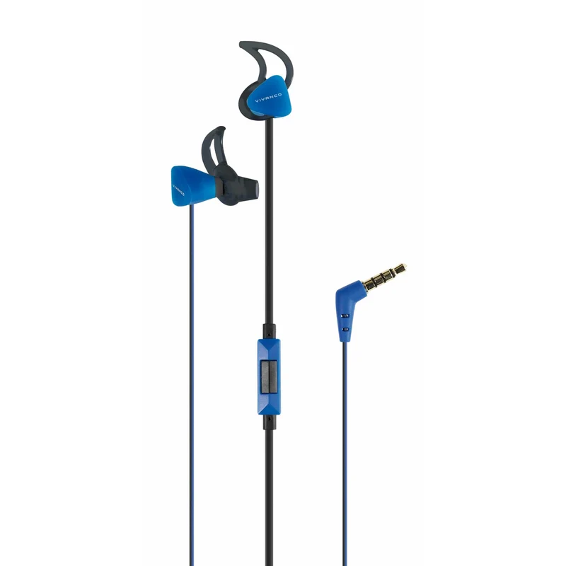 VIVANCO Hochwertige In-Ear Sportkopfhörer, mit Mikrofon, 3,5mm Klinke, satter Bass, ergonomisch, robustes Kabel, blau