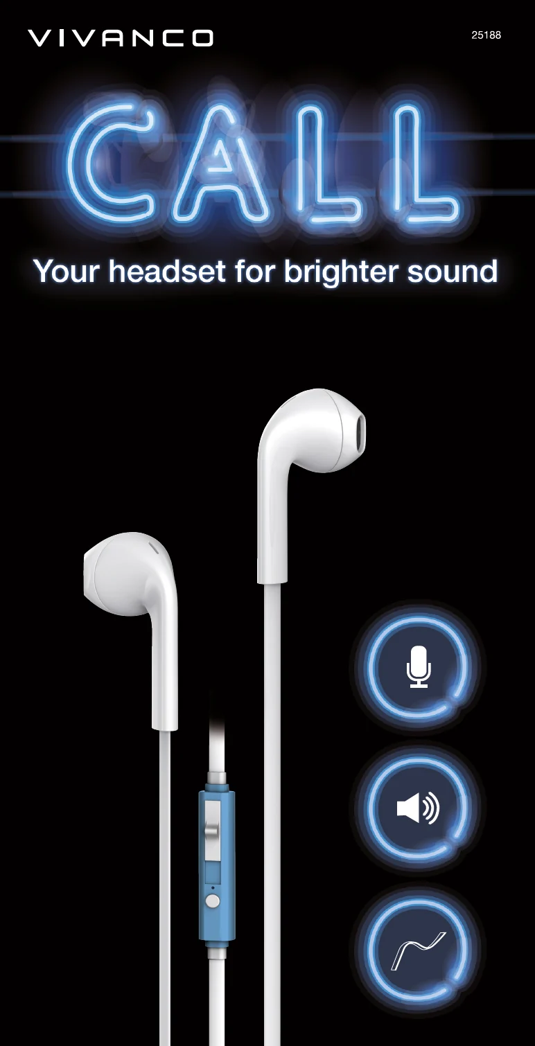 VIVANCO Hochwertige In-Ear Kopfhörer Weiß, Klarer Sound, Mikrofon und Komfortdesign, für iOS und Android