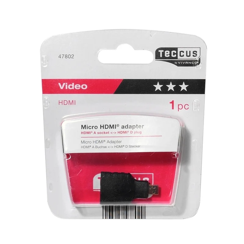VIVANCO ultimativer HDMI Adapter, kompatibel mit HDMI Buchse zu Micro HDMI D Stecker kompakt schwarz