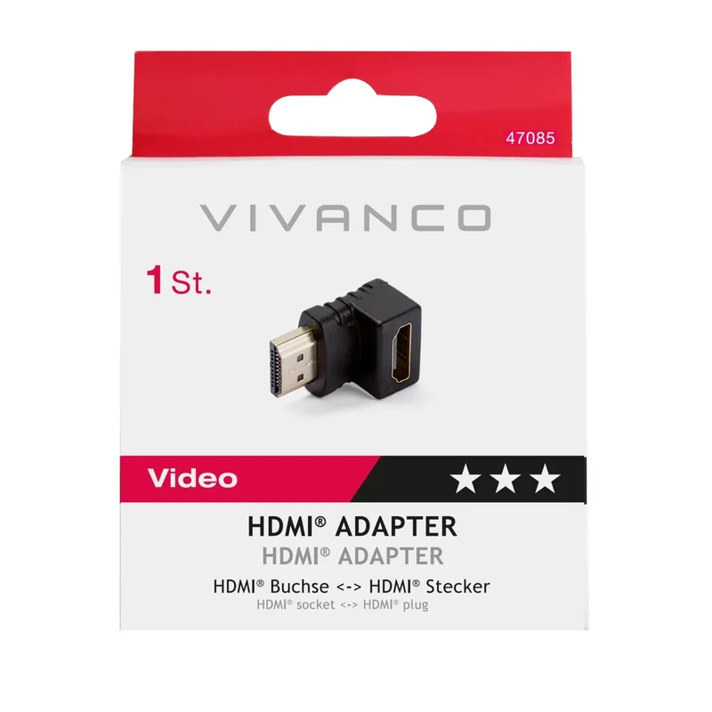 VIVANCO ultimativer HDMI Winkeladapter, kompatibel mit HDMI Buchse zu HDMI Stecker 90 Grad störungsfreie verlustfreie Übertragung