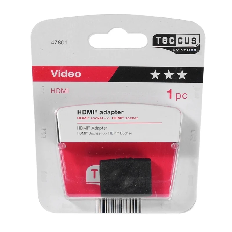 VIVANCO hochwertiger HDMI Adapter kompatibel mit allen HDMI Geräten, kompakter Videoadapter, Schwarz