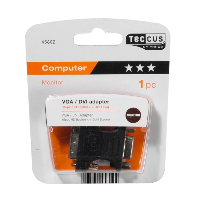 VIVANCO ultimative VGA auf DVI Adapter, kompatibel mit DVI I Stecker zu 15 pol HD Kupplung kompakt VGA Monitor Grafikkarte