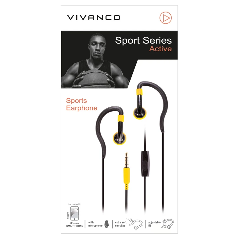 Sportliche VIVANCO Over-Ear Kopfhörer Gelb - Sportkopfhörer Gelb mit Ohrbügel, Mikrofon und 3,5 mm Klinke, 1,2 m Kabel