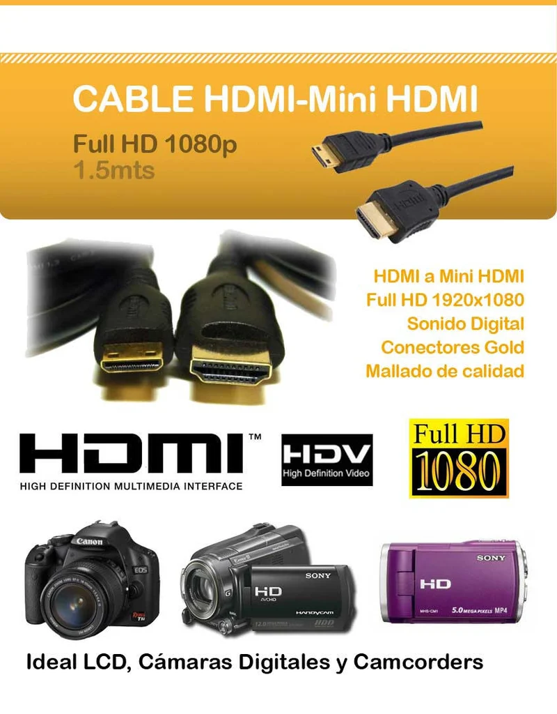 VIVANCO Mini HDMI Kabel 1,5m 4K – Ultra dünn, vergoldet, kompatibel mit HDMI D Geräten, ARC, 3D, Ethernet