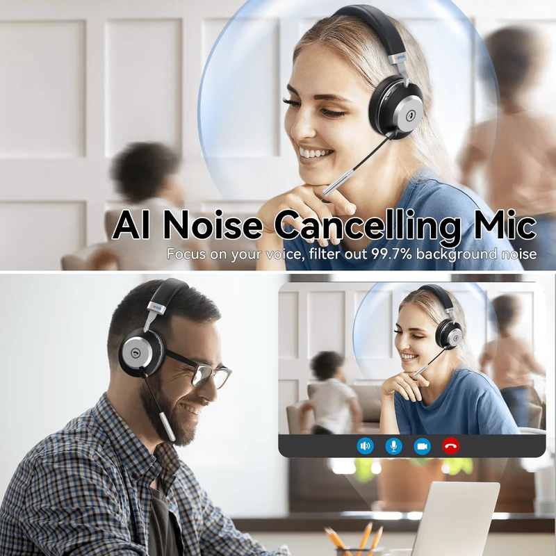 Trucker Bluetooth Headset with Microphone, with AI Noise Cancelling & Mute Button, Wireless On-Ear Headphones 50 Hrs Working Time, for Trucker Home Office Remote Work Zoom