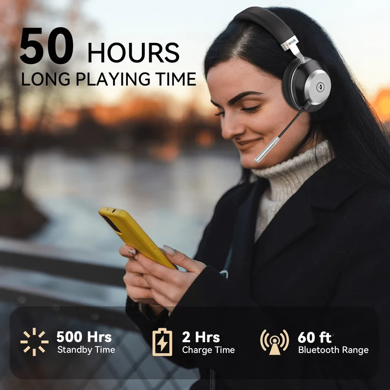 V5.3 Computer Bluetooth Headset with Microphone for PC, with Noise Cancelling Mic, USB Dongle, Charging Base & Mute Button for Work/Cell Phones/Computer/Call Center/Zoom
