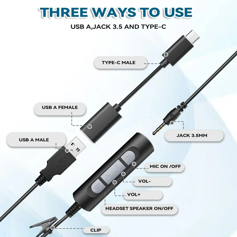 Wantek® h600 3 in 1 Earphones USB-C with Noise Cancellation